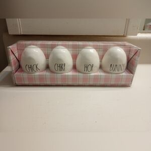 Rae Dunn Set Of 4 Ceramic Easter Eggs Chick, Chirp, Hop, Bunny NWT